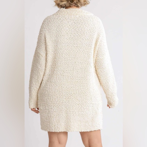 Umgee Full Size High Low Long Sleeve Boucle Sweater Dress Plus Size - Picture 5 of 5
